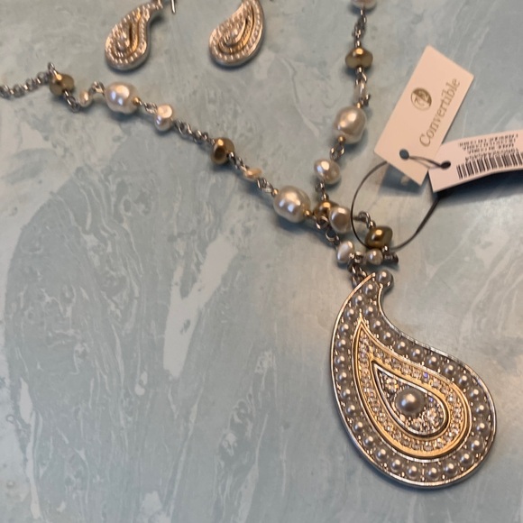 Chico's Jewelry - Silver and Gold Paisley Jewelry Set with pearls.